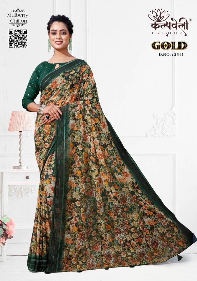 Gold 26 By Kalpatru Printed Mulberry Chiffon Sarees Wholesale Online